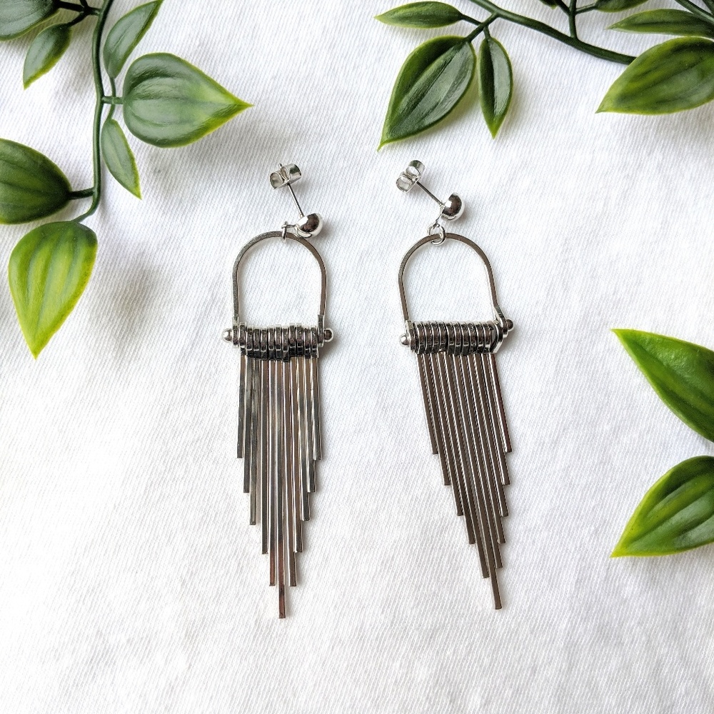 Silver Tassle Statement Earrings